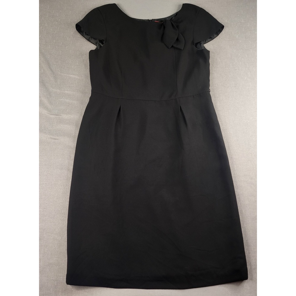 Oscar de la Renta Black Dress Size 16 Chic Luxury Classic Bow Cap Sleeve Sheath